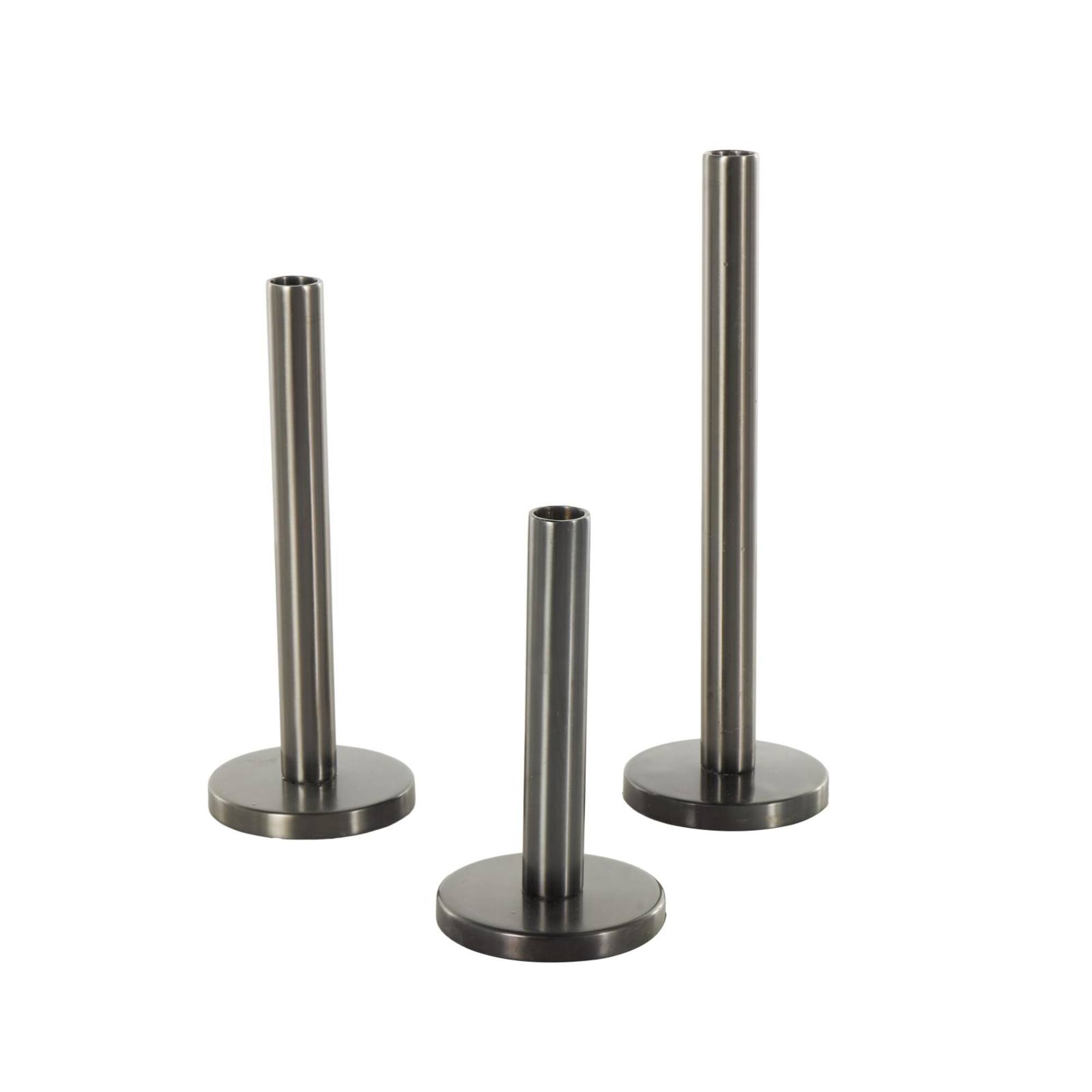 Silver Stainless Steel Slim Decorative Candle Holder with Round Base Set
